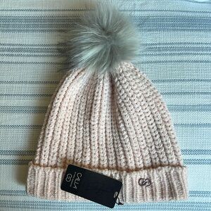Calia Women’s beanie hat Light pink gray pompom on top New